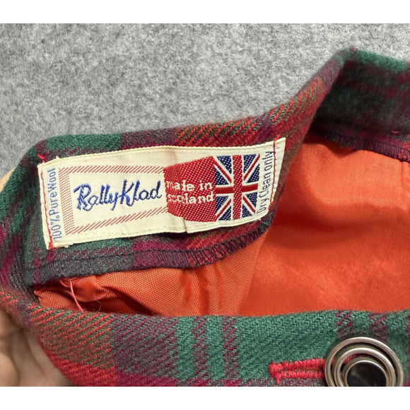 Vintage Robinson's Skirt Womens 12 Red Wool Tartan Plaid A-Line Button Front - Picture 9 of 13